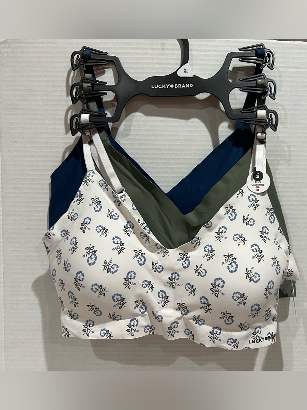 3-Pack LUCKY BRAND Laser Cut Lounge Bras w/Removable Pads Multicolor Size XL NEW